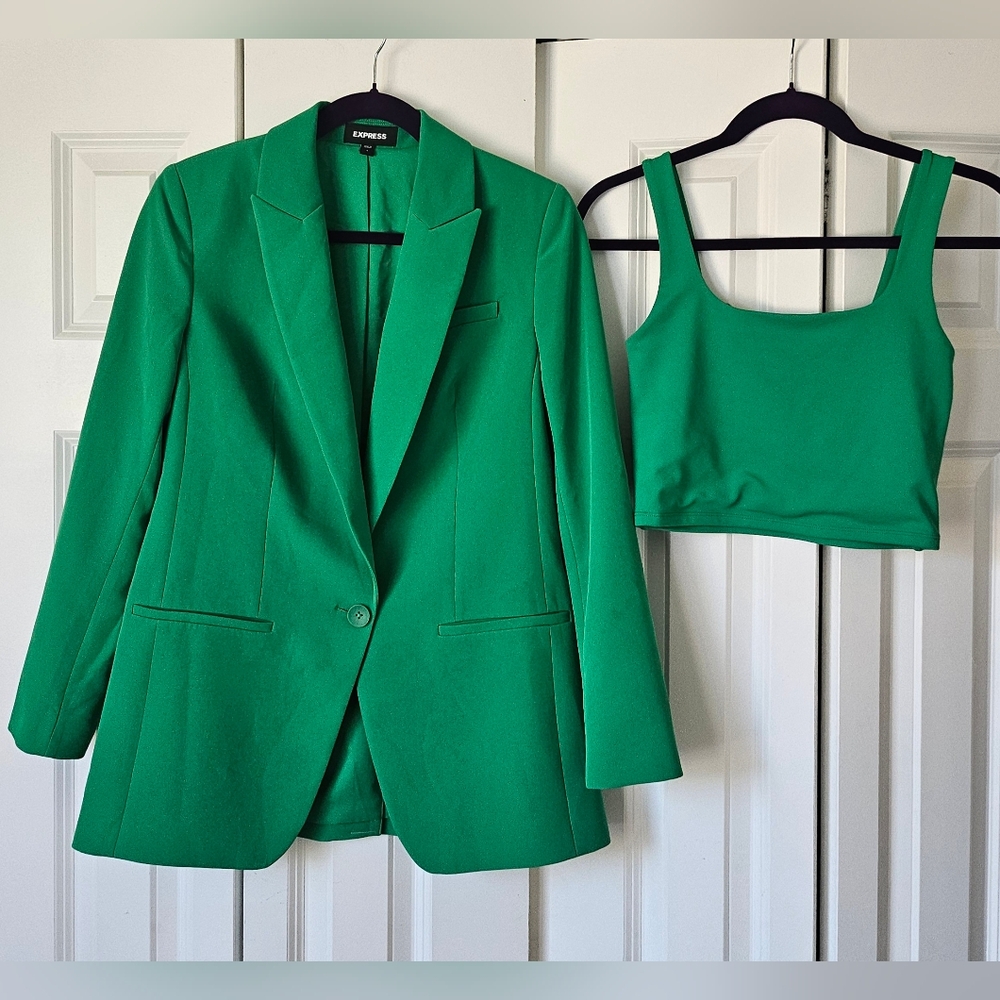 Express Green Blazer and Crop Top Set